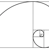 En illustration av gyllene snittet tavlor, med en spiral som växer i storlek.