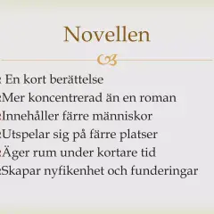 En novell är en kort, koncentrerad berättelse med få personer och platser, som väcker nyfikenhet.