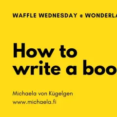 En illustration av en penna bredvid texten "How to write a book". En guide för att skriva en roman.