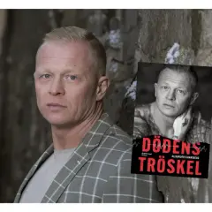 Alexander Strandberg, författare till "Dödens tröskel", poserar framför en stenvägg.