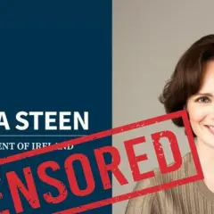 Maria Steen for President of Ireland campaign graphic with a red "CENSORED" stamp over the image.