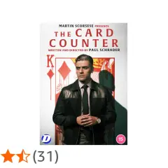 Oscar Isaac som the card counter, en man med en hemlighet, framför en stor spelkort.