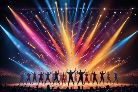 En stor ensemble på scenen, badad i färgsprakande ljus och konfetti. En mäktig inledning till Eurovision Song Contest startordning.