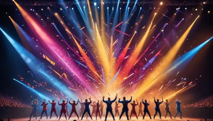 En stor ensemble på scenen, badad i färgsprakande ljus och konfetti. En mäktig inledning till Eurovision Song Contest startordning.