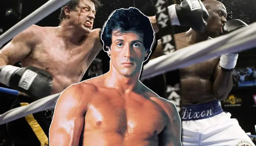 Rocky Balboa, Sylvester Stallone, och Apollo Creed i ringen. En ikonisk bild från rollistan i Rocky.