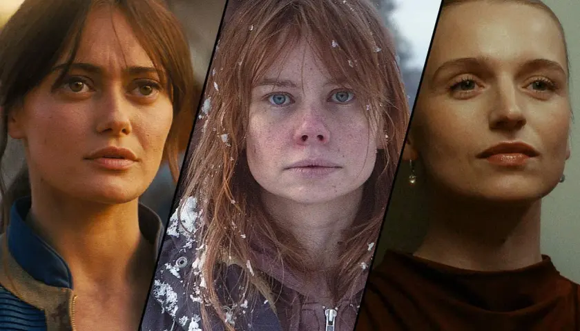 Tre kvinnor i närbild, en med snö i håret, antyder en spännande och bra thriller.