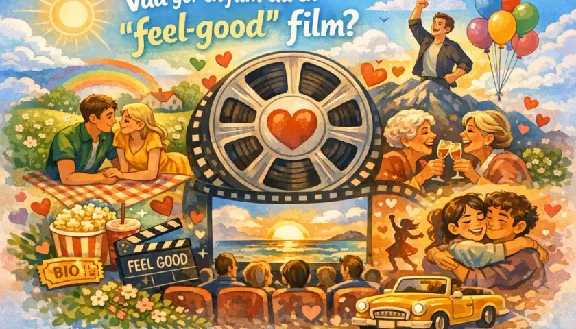 En filmrulle med hjärta, par, familjer och en solnedgång. Vad gör film och musik till en "feel-good" upplevelse?
