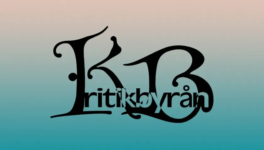 Svart text med "KB" och "ritikbyrån" mot en gradientbakgrund. En logotyp som visar vad som måste bra satir ha.