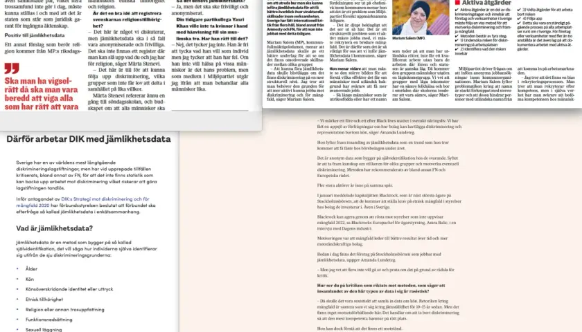 Mariam Salem (MP) vill införa jämlikhetsdata för att motverka diskriminering.