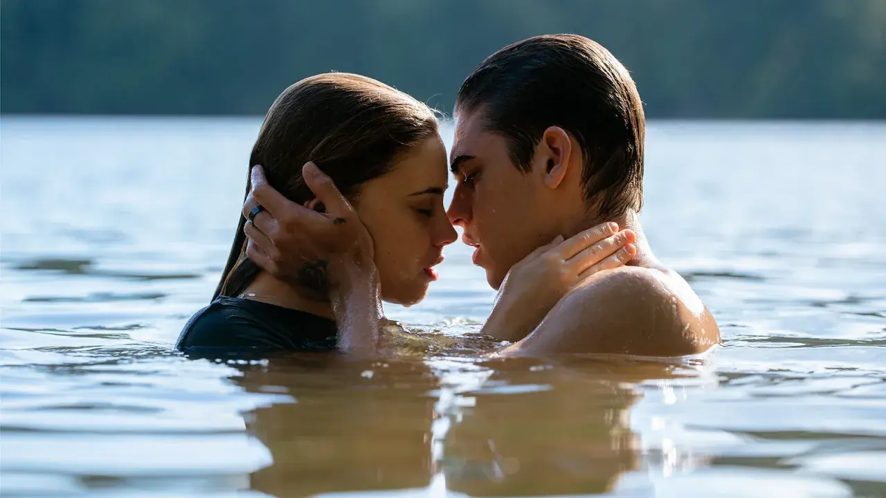 Tessa och Hardin i en intim stund i vattnet, precis som efter filmerna.