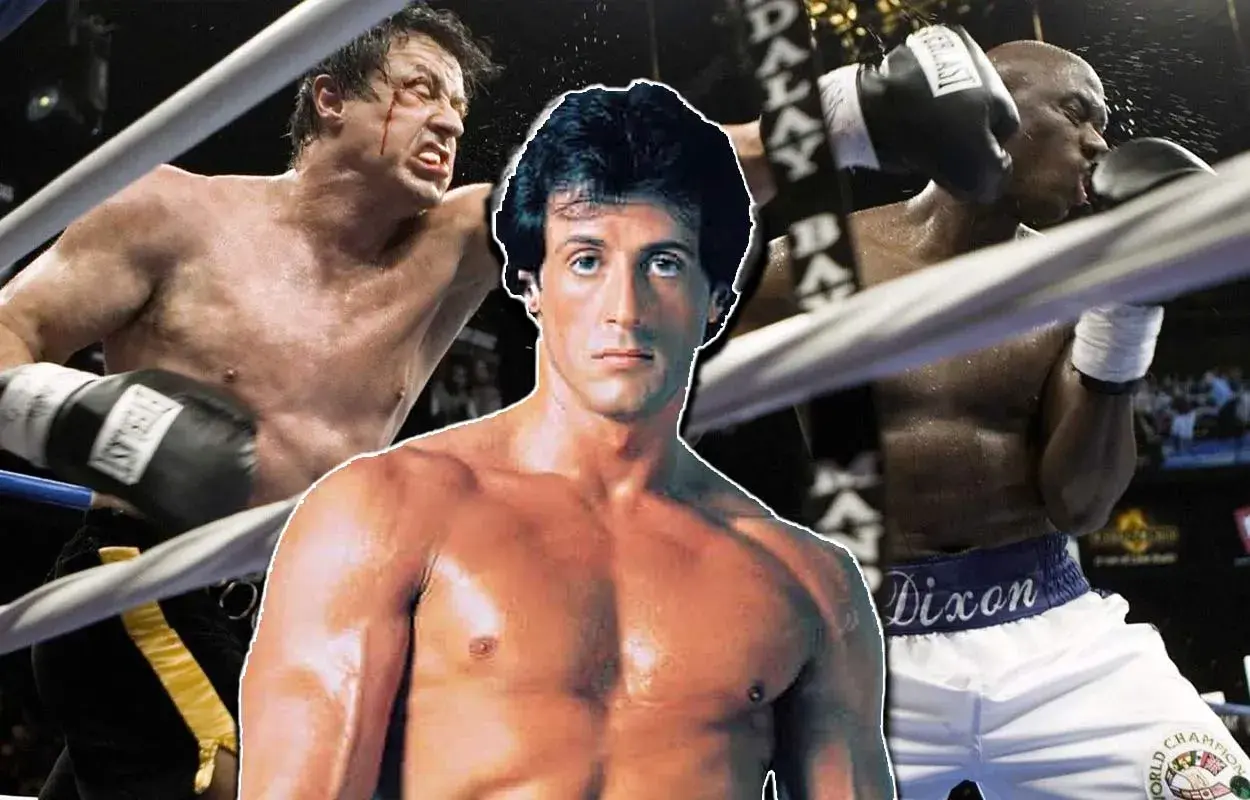 Rocky Balboa, Sylvester Stallone, och Apollo Creed i ringen. En ikonisk bild från rollistan i Rocky.