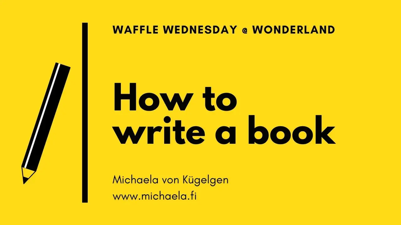 En illustration av en penna bredvid texten "How to write a book". En guide för att skriva en roman.