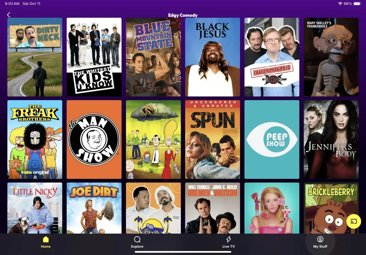 En samling roliga serier som "The Whitest Kids U'Know", "Trailer Park Boys" och "Black Jesus".