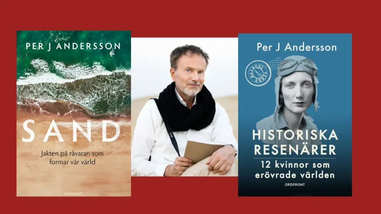 Per J Andersson, författare till böckerna "Sand" och "Historiska resenärer", med en bild på sig själv.