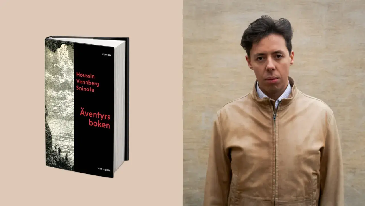 Houssin Vennberg Sninate, författaren till "Äventyrsboken", poserar bredvid sitt verk.