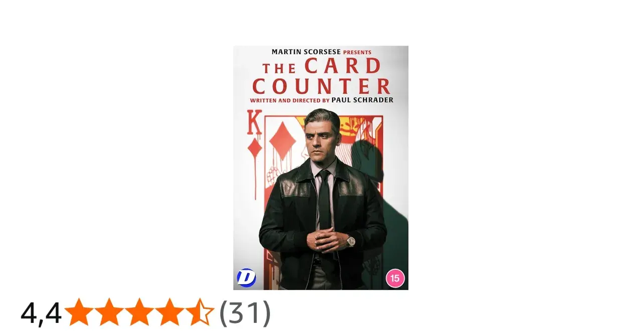 Oscar Isaac som the card counter, en man med en hemlighet, framför en stor spelkort.
