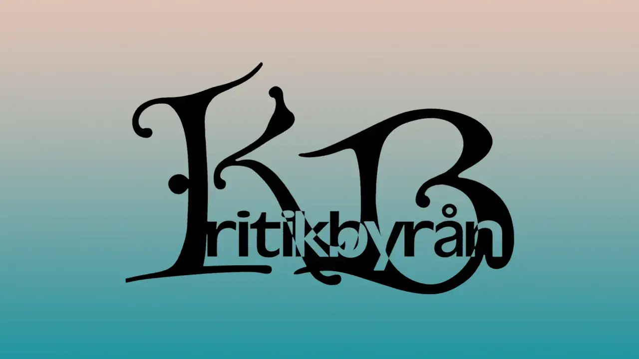 Svart text med "KB" och "ritikbyrån" mot en gradientbakgrund. En logotyp som visar vad som måste bra satir ha.