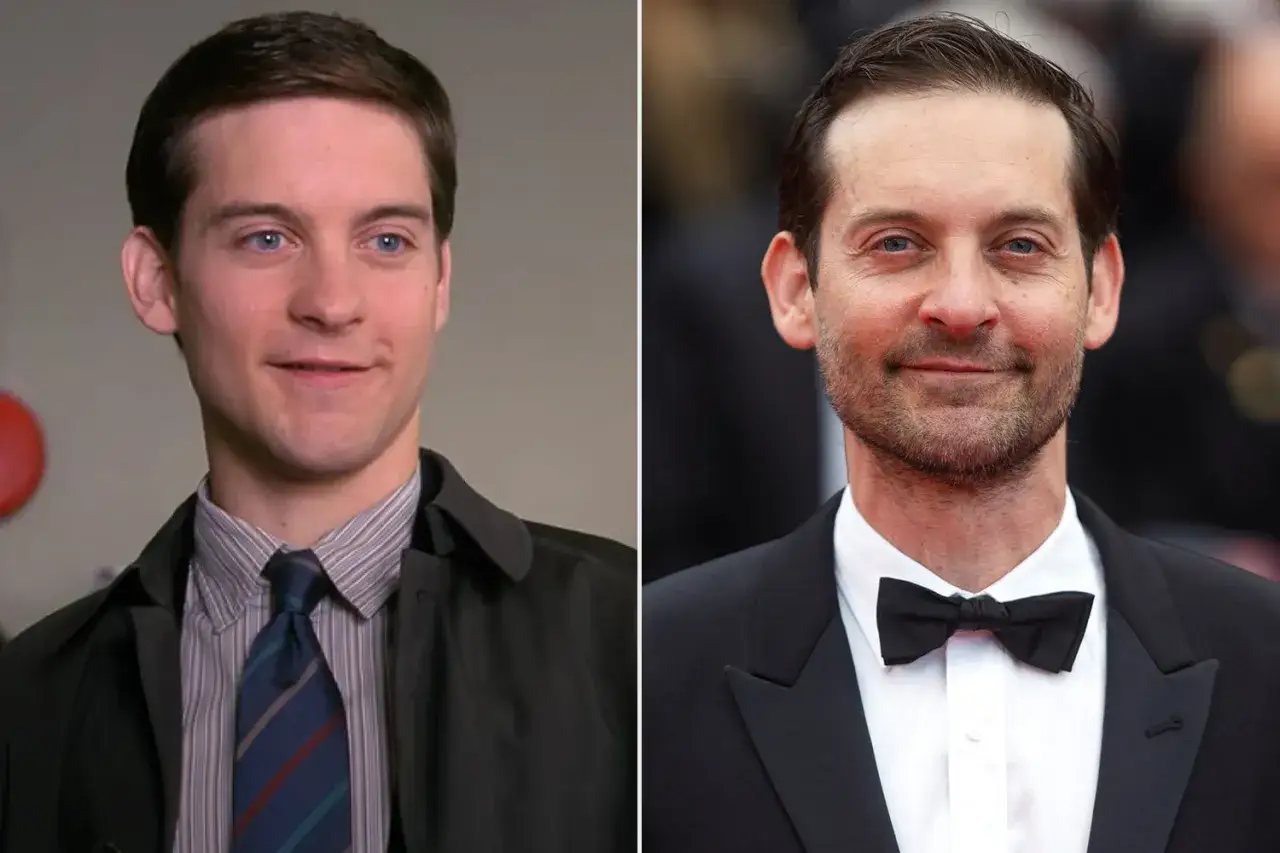 Tobey Maguire, som spelade Peter Parker i Spider-Man 2002, h&auml;r som ung och nu.