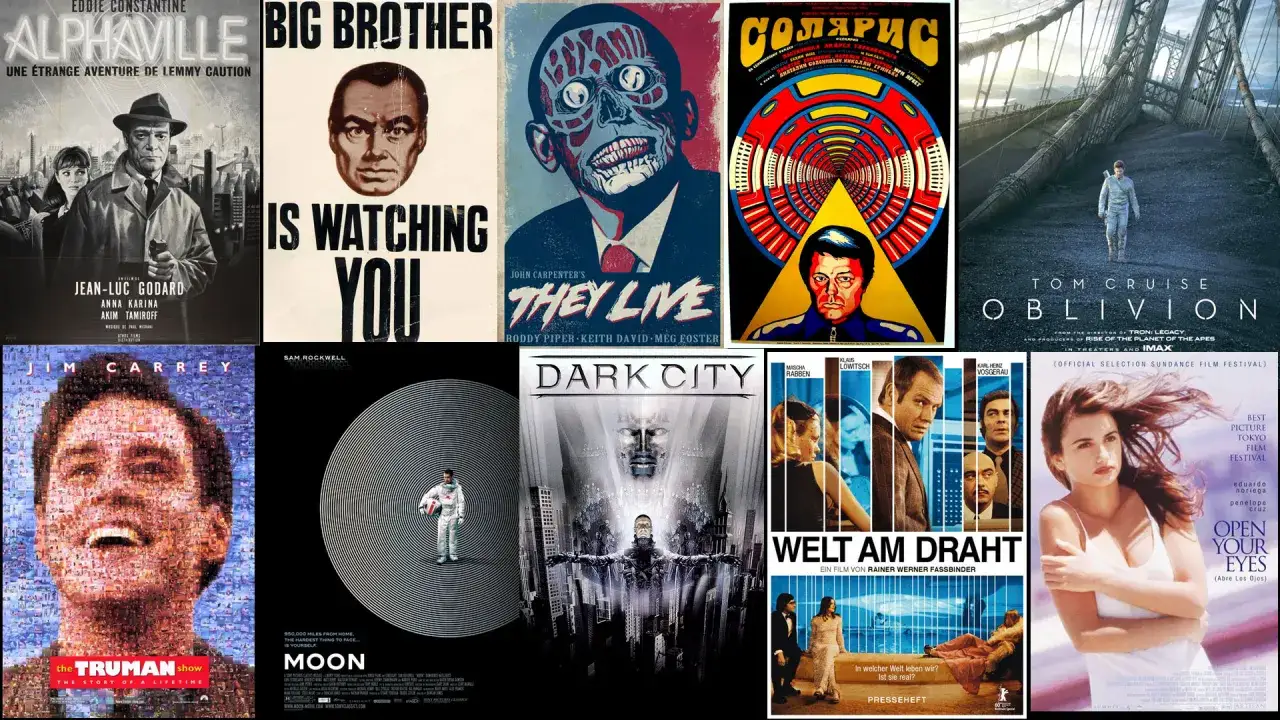 Affischerna visar en samling bra sci fi filmer som 